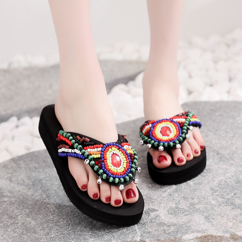 Shining jiao women's sandals 2026 new style outdoor flip-flops super high heel slippers women's summer internet celebrity fashion beach shoes