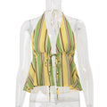 Amazon women's clothing  summer new bohemian style cardigan backless cutout color block halter top