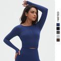 fashion seamless knittingpure color tight high elastic yoga clothes long sleeves sports running fitness yoga tops women