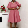 C8656  cross-border e-commerce  new women's fashionable and elegant round neck puff sleeve dress