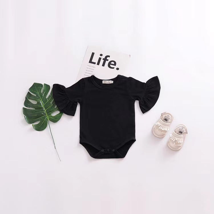 Children's clothing baby bell sleeves baby rompers european and american kids bag butt clothes rompers girl jumpsuit pure cotton short sleeves
