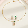 Titanium steel necklace women's long emerald gemstone pendant earrings classy light luxury cross-border clavicle chain jewelry wholesale