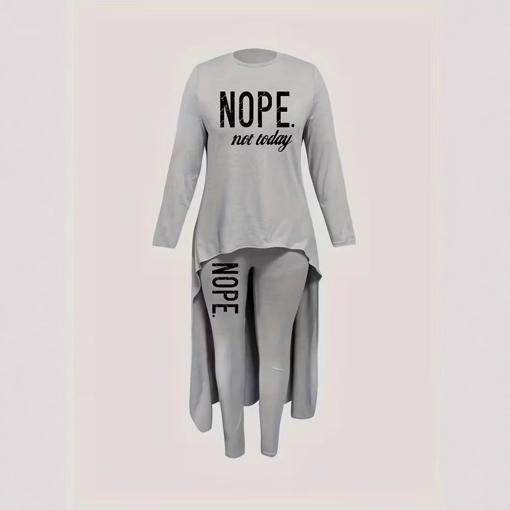 Fall and winternew arrivalletterprintingasymmetricaltopsfashion women's casualtightssuittwo-piece set spring clothing