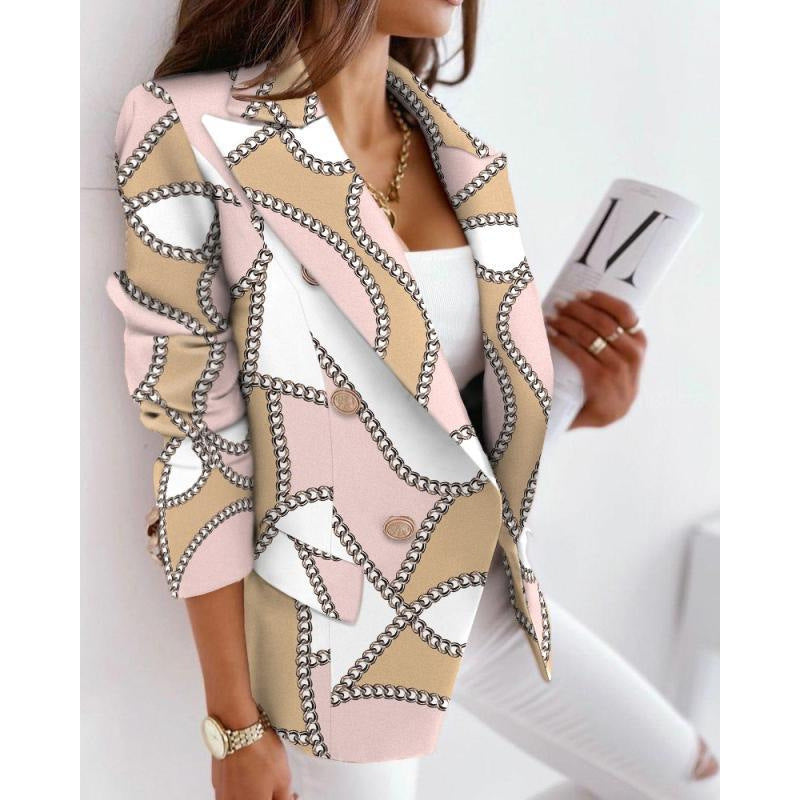 Fall and winternew arrivallong sleeves double-breasted fashioncasualprinting small suit women's silmwoolenoutwear