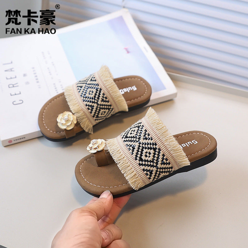 Ethnic style fisherman's flip-flops: new summer collection for girls - fashionable, soft-soled, woven sandals for outdoor wear
