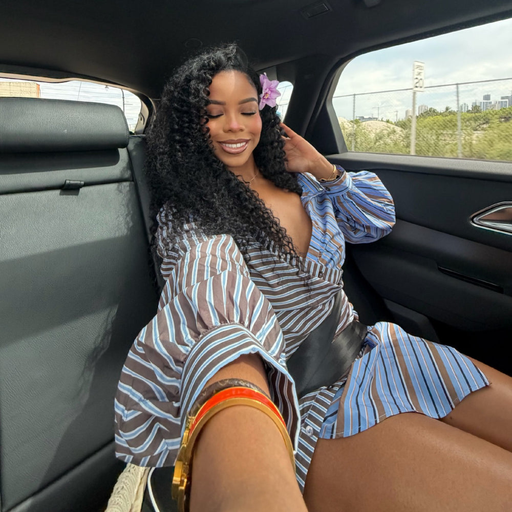 European and american cross-border women's fashion:  summer new arrivals - stylish casual striped shirtdress with turn-down collar and cinched waist