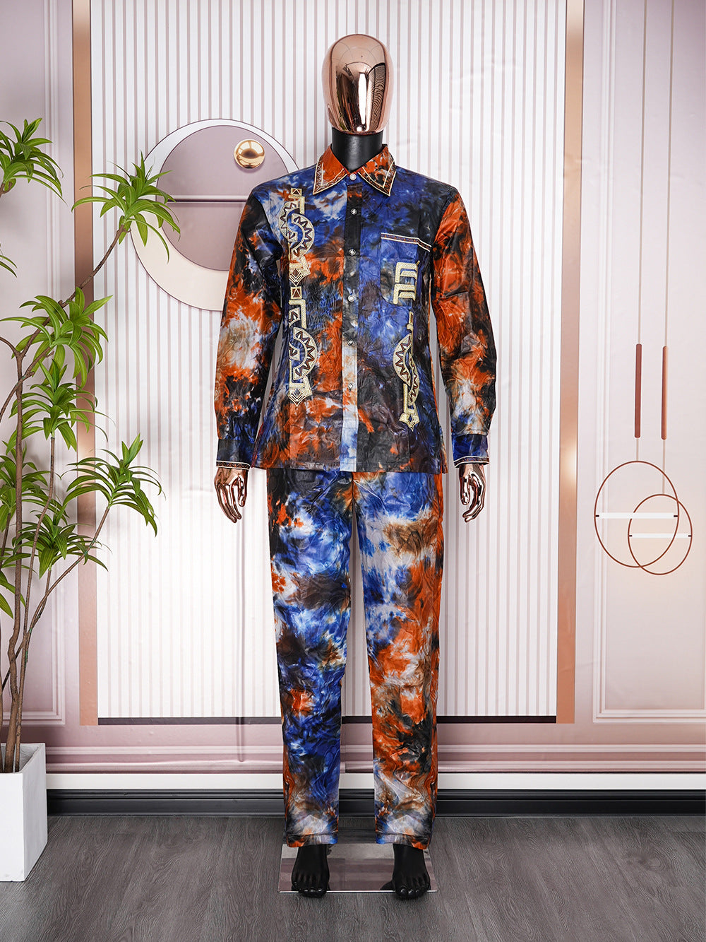 Hot-selling european and american export new arrivals: cross-border bestsellers - men's african fashion suit, digital print shirt and pants set