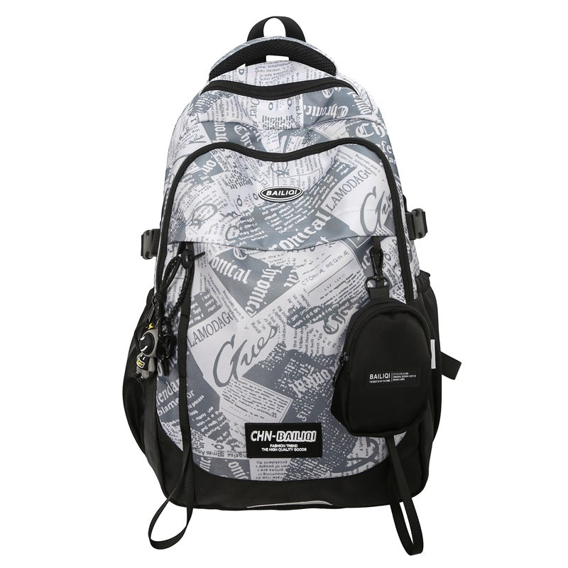 New large-capacity backpack, junior high school student schoolbag, men's and women's casual backpack, printed color schoolbag, student