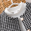 Girls' two-piece set: 3d ruffle sleeve dress + plaid cardigan