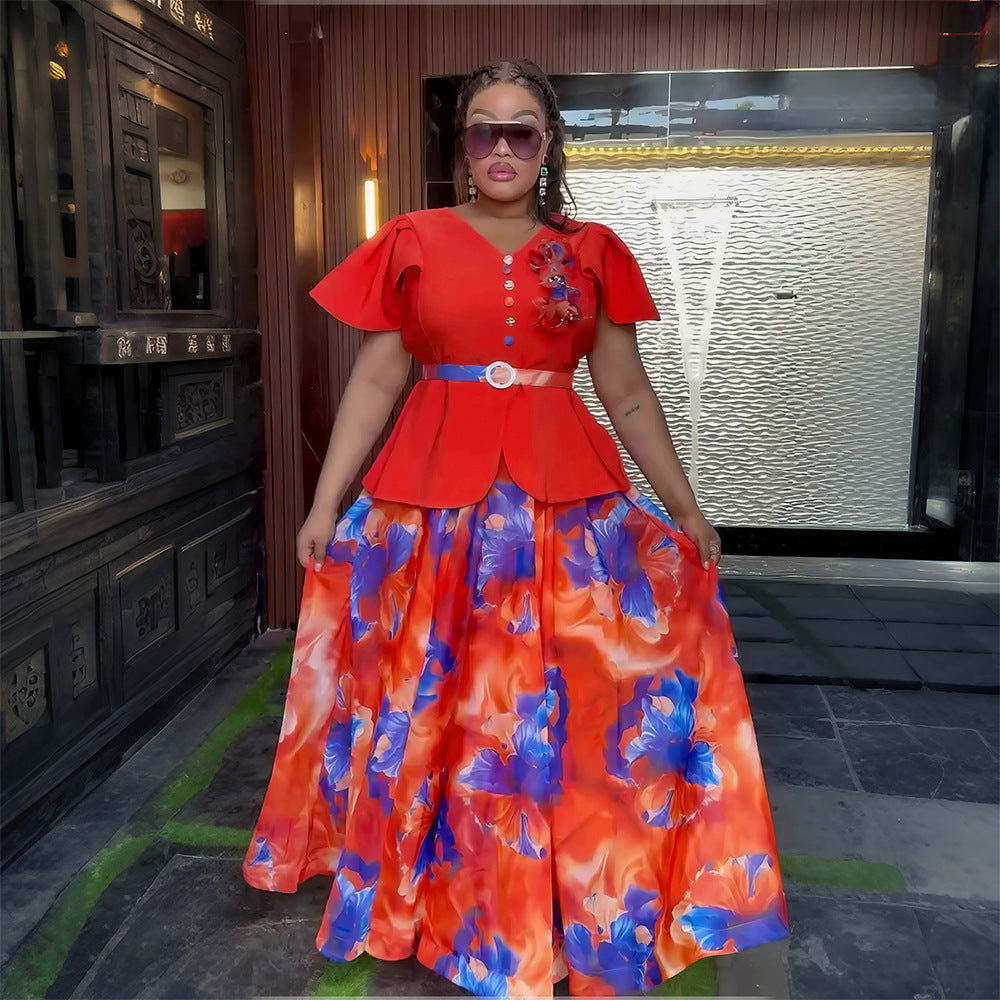 new paisley print button a-line dress - european & american style, wholesale for , plus size short sleeve women's dress