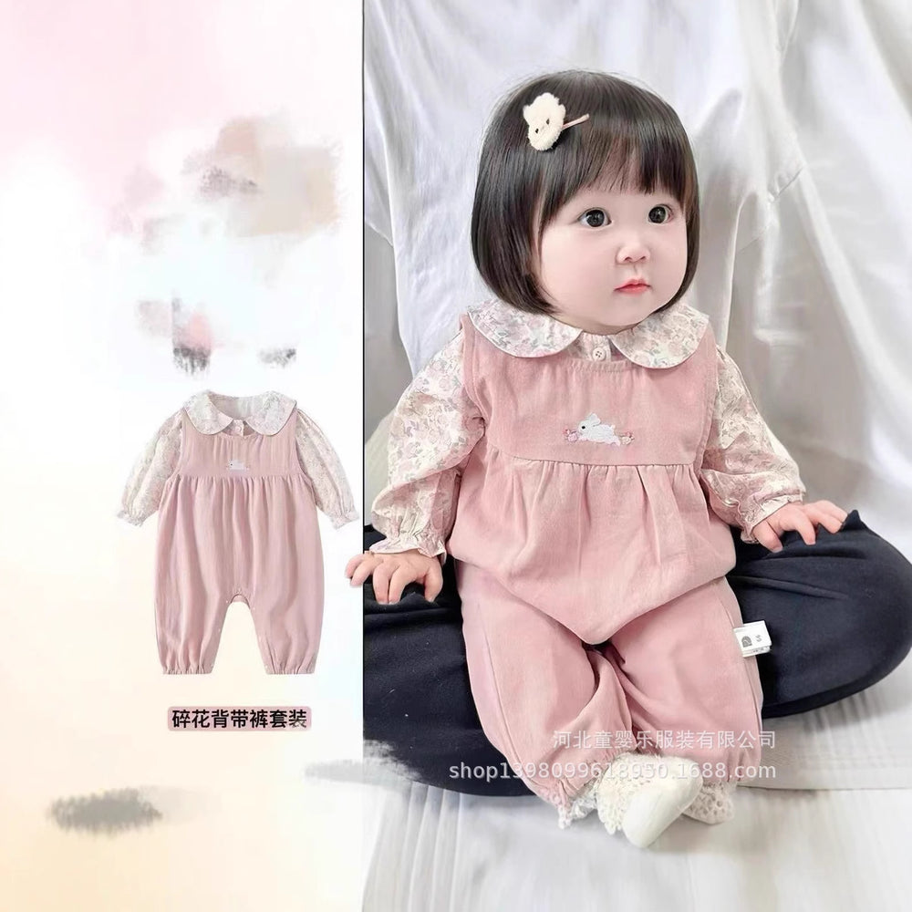 Outwear doll baby clothes embroider baby overalls spring & fall style suitsweet floral two-piece setsuit