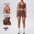 New arrival cross-border pure color double-sided brushed tight haltershorts yoga suit sports running fitness two-piece set