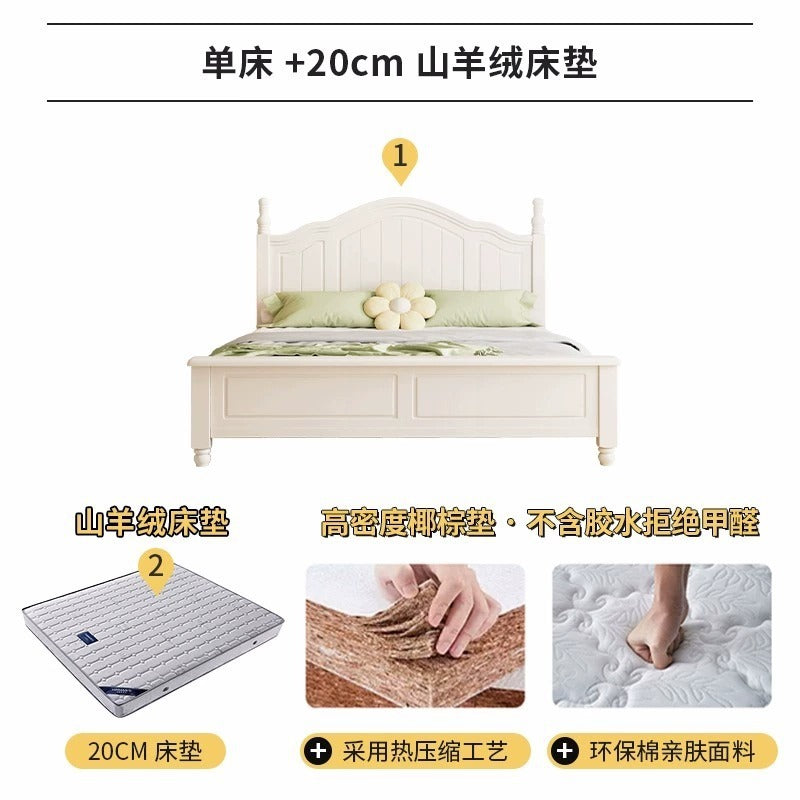 Scandinavianwhite solid wood bed modern casual cream style grids 1.8m double bed 1.5 master bedroom storage princess bed
