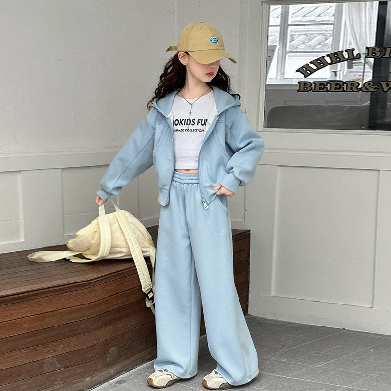 Girls' stylish spring/autumn outfit - casual sport two-piece set -  new korean style for kids - trendy autumn clothes for older girls