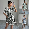 Ready stock  new arrival: minimalist chic tie-waist printed short-sleeve dress