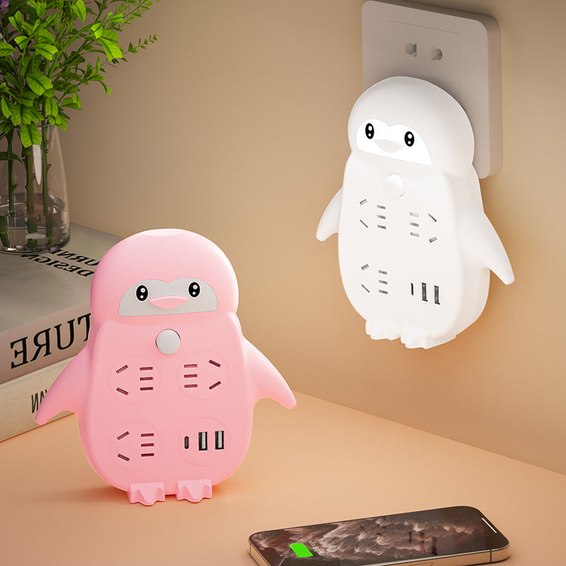 Multifunctional socket converter with night light cute conversion plug strip panel multi-hole wireless drag plug-in power strip