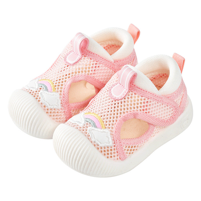Baby sandals for girls, summer first walker shoes, 0-1-2 years old infant anti-slip soft sole mesh shoes for babies and toddlers, boys' shoes