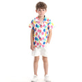 Korean style floral short-sleeve shirt set for kids - cotton casual outfit for boys and girls, matching family sets for siblings