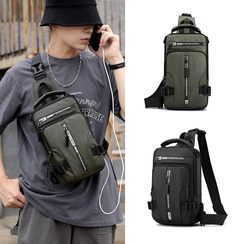 Cross-border new men's multi-functional breast bag fashionable and casual shoulder messenger bag strong and durable outdoor small backpack