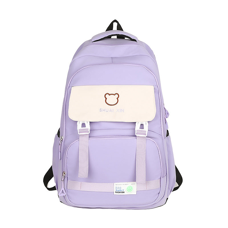 Small fresh new contrasting color female Korean version backpack casual large capacity primary and secondary school student schoolbag simple travel backpack