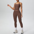 New arrival cross-border brushed back tight i-shaped back high waist yoga suit sports running fitness two-piece set