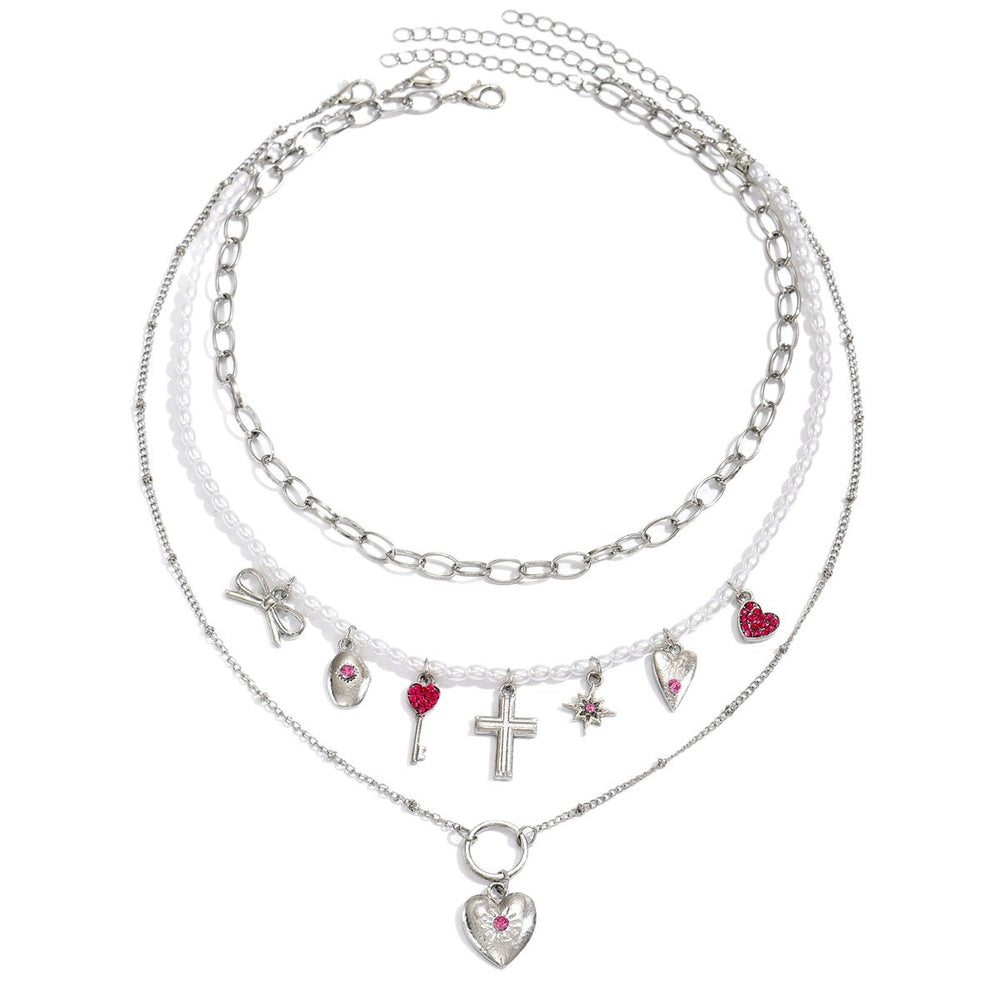 Wholesale faux pearl bowknot heart necklace - european & american cross-border fashion, sweet & cool, spicy girl style, cross pendant accessories
