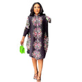 miya pleated autumnew arrivalplus size wide wife looseretroprinting high collar pleated a-line dress