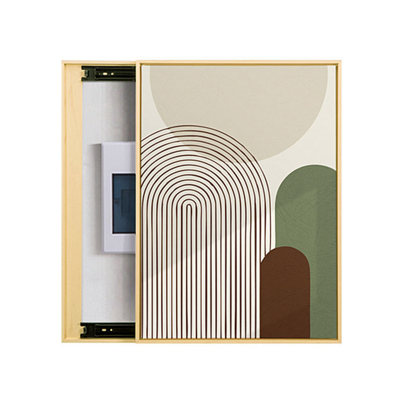 Nordic abstract line meter box decorative painting vertical plate can be pushed and pulled to block the distribution box hanging painting green small fresh