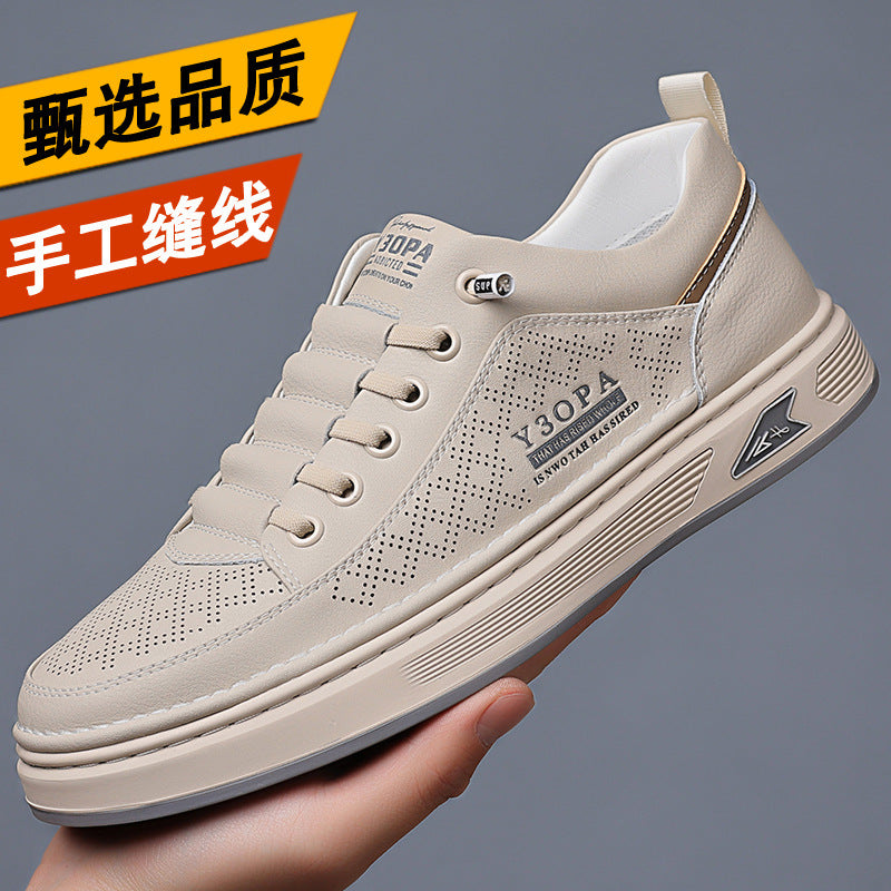 Men's white sneakers - spring/summer breathable & versatile casual shoes for young men - soft sole, hollow-out, anti-slip