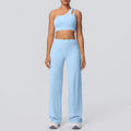 Cloud-feel casual one-shoulder racerback high-waisted butt-lifting straight-leg wide-leg activewear yoga set for women - perfect for outdoor running and fitness