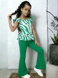 Summer girls' outfit for export: unique zebra print flutter sleeve ruffle top and high-waisted flare pants two-piece set
