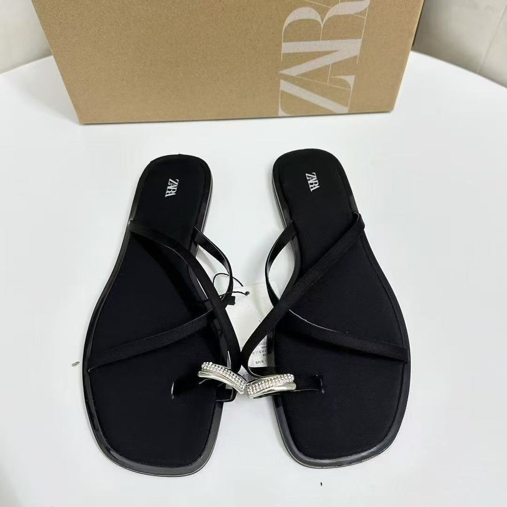 One-strap buckle elegance sandals for women 2025 summer new arrival lady elegant street style toe flats european station preppy style