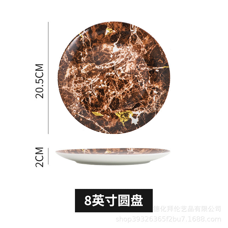 Ceramic marble pattern dinner plate - nordic theme restaurant western dinner plate - unique ceramic tableware - factory direct