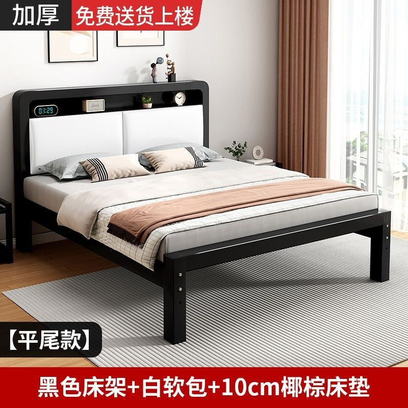 Wrought iron bed double bed for home bedroom kids small apartment single thickened reinforced iron frame bed soft package for rental room