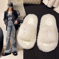 Thick sole heightened fur slippers women's outwear slippers thick sole 2024fall and winter new arrival wool stacked home stuffed slippers