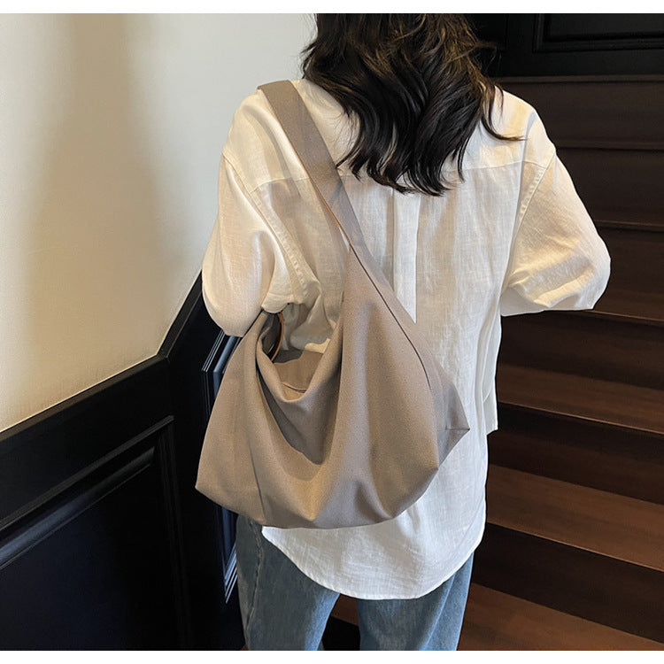 Cross-border canvas bag women's large-capacity 2025 new summer versatile simple shoulder bag casual college student tote bag