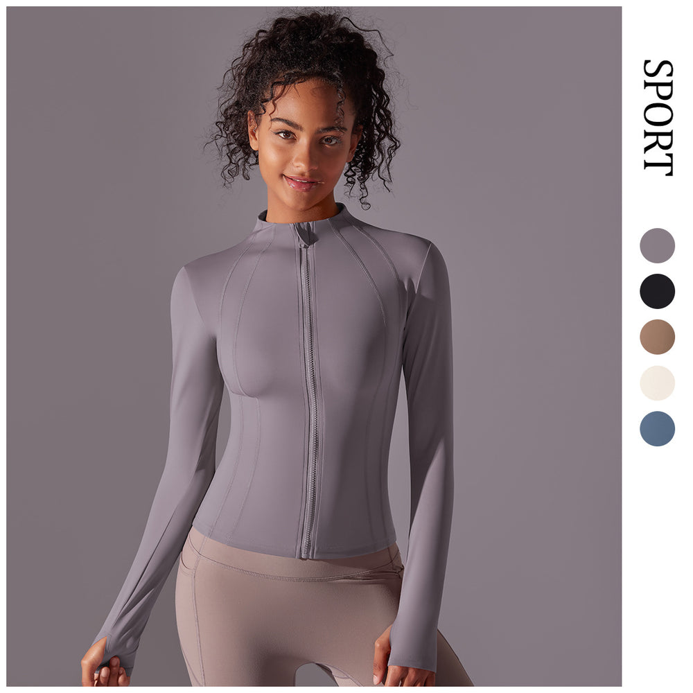 Fashionnew arrival zipper yoga outwear naked tight sports tops women's silmslimming look stand collar fitness clothes long sleeves