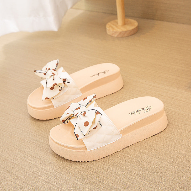 【platform sole】trendy bowknot slides for women - summer outdoor fashion, height increasing, soft sole, non-slip, cross-strap sandals