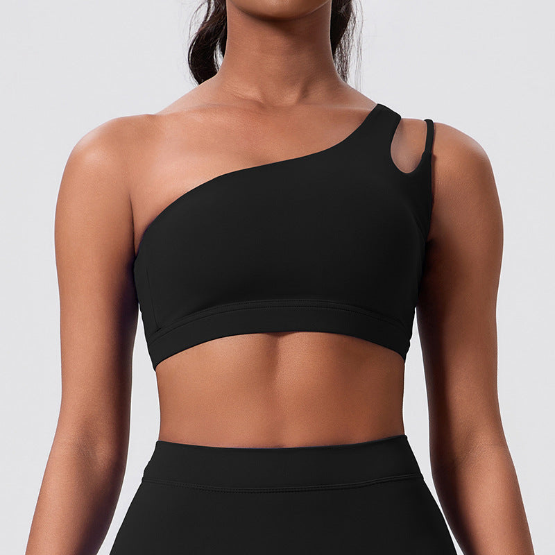 European and american outdoor running fitness backless sports bra single shoulder pilates yoga bra elastic sports underwear for women