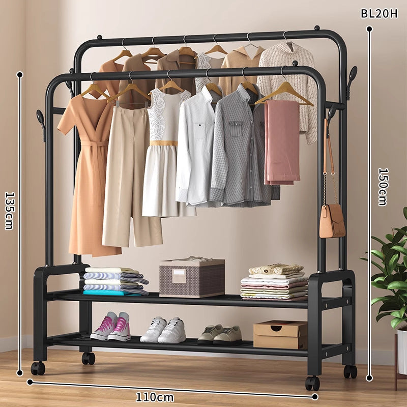 Clothes hanger floor-standing bedroom for home double-pole clothes drying rack clothes rack indoor clothes coat rack thickened balcony clothes pole