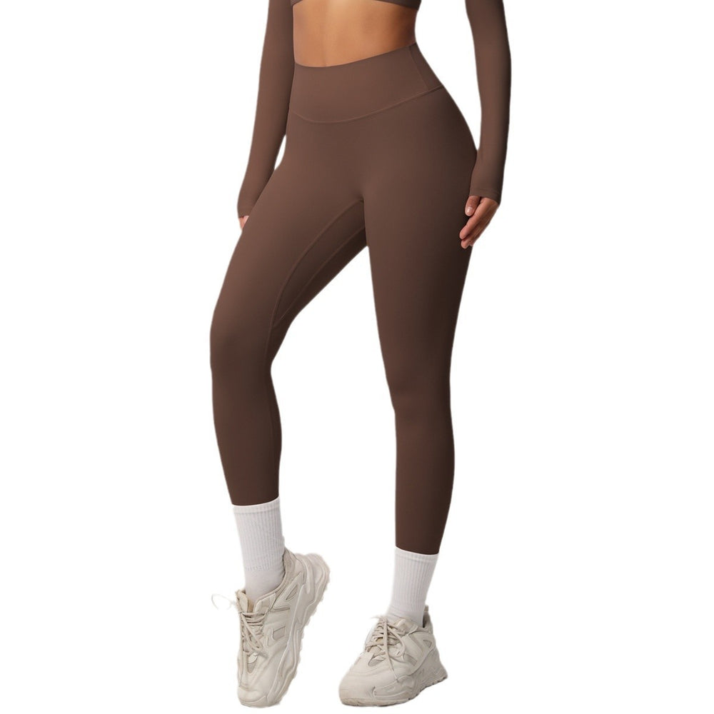 Ready-to-ship european and american style, solid color, double-sided brushed, high-waisted, quick-drying leggings for layering, fitness, outdoor running, and yoga