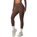 Ready-to-ship european and american style, solid color, double-sided brushed, high-waisted, quick-drying leggings for layering, fitness, outdoor running, and yoga