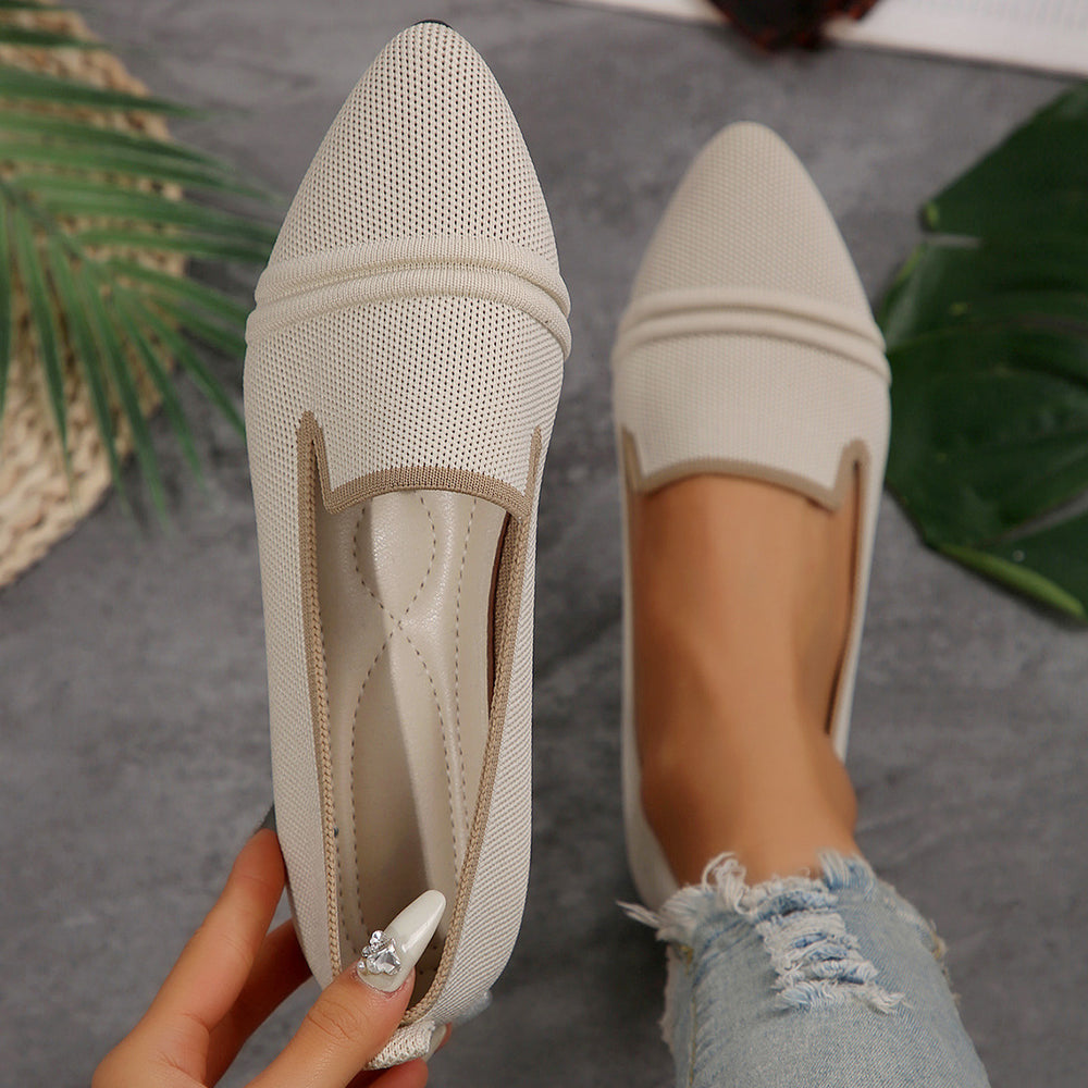 Exportplus sizeflats shoes women's  spring pointed toe fashion fly knit flats slip-on casual slip-on flats