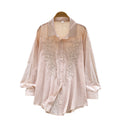 French-style heavy embroidery & rhinestone embellished versatile shirt - women's spring/summer long sleeve loose fit cardigan - commute-friendly all-match top