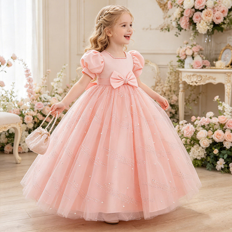 Girls' formal dresses french satin flower girl wedding dresses runway piano performance outfits children's princess dresses tulle in stock