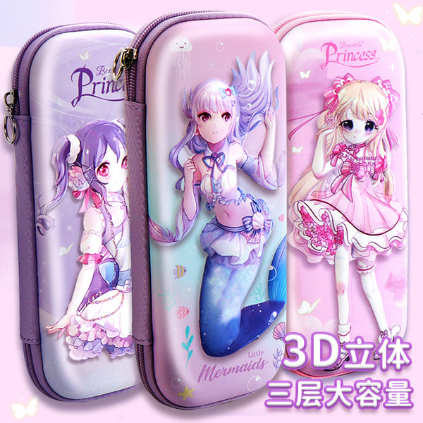 Large capacity cartoon 3d three-dimensional stationery box girl primary school students cute pencil case wholesale multi-functional decompression pencil case