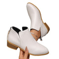 Fashionexportplus size leather boots women's boots pure colorslimming look pointed toe back zipper casualthick sole thick heel boots women's single