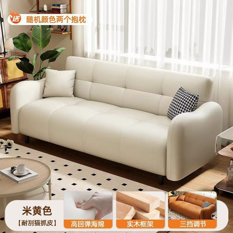 Cat scratch leather sofa bed modern casual small apartment living room straight row sofa three-stop backrest multi-functional foldable sofa