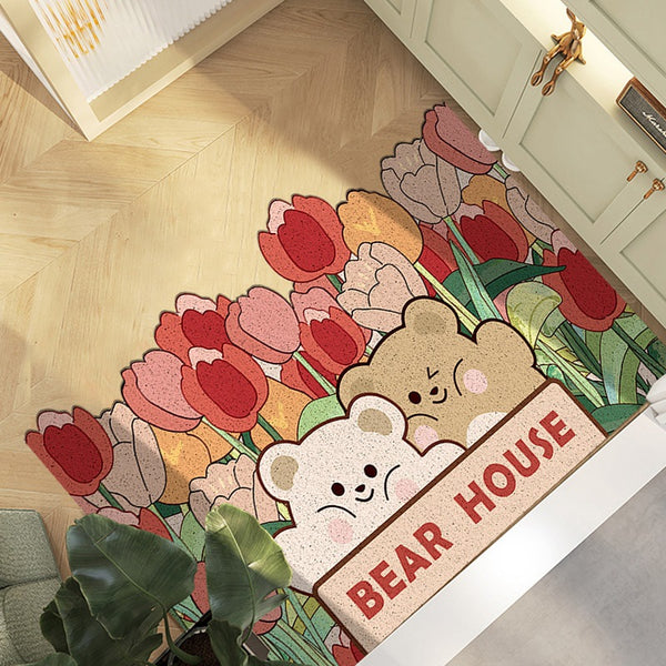 Tulip flower entry silk ring doormat entry door wear-resistant non-slip carpet can be cut foot pad pvc entrance foot pad