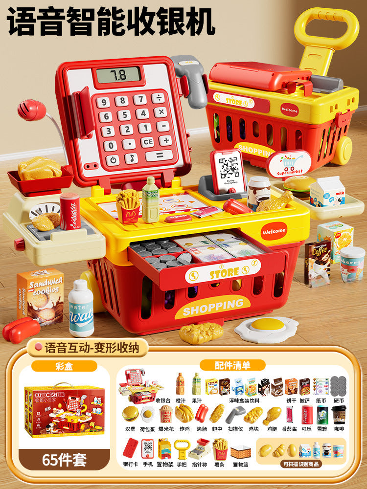 Kids convenience store supermarket cash register toy for boys and girls play house popular kitchen simulation shopping cart